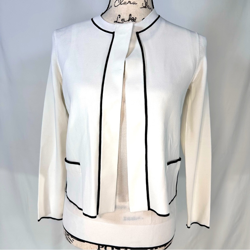 Paule Ka Cárdigan Set Small Off White , Black Classic Minimalist